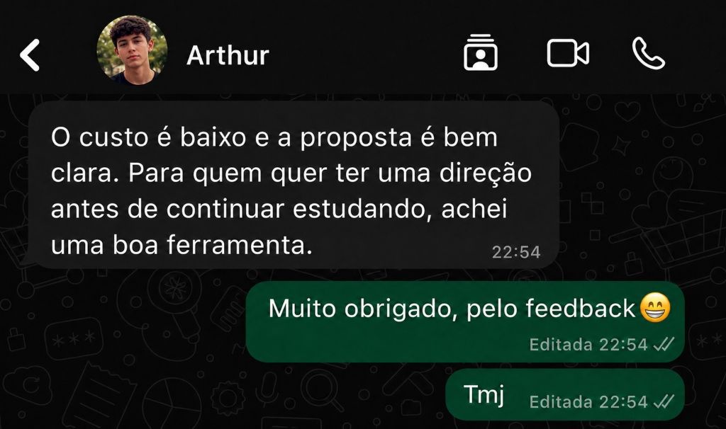 Print de conversa com depoimento do estudante Arthur sobre o Raio-X ENEM
