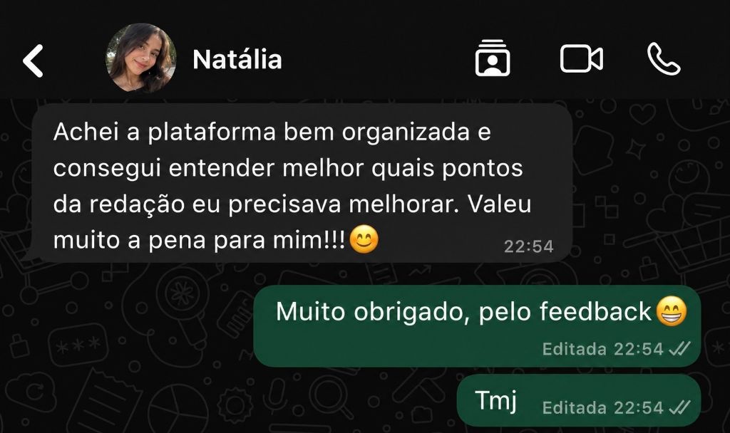 Print de conversa com depoimento da estudante Natália sobre o Raio-X ENEM