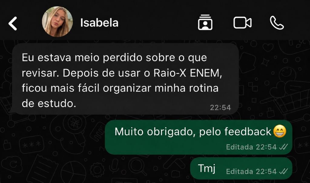 Print de conversa com depoimento da estudante Isabela sobre o Raio-X ENEM